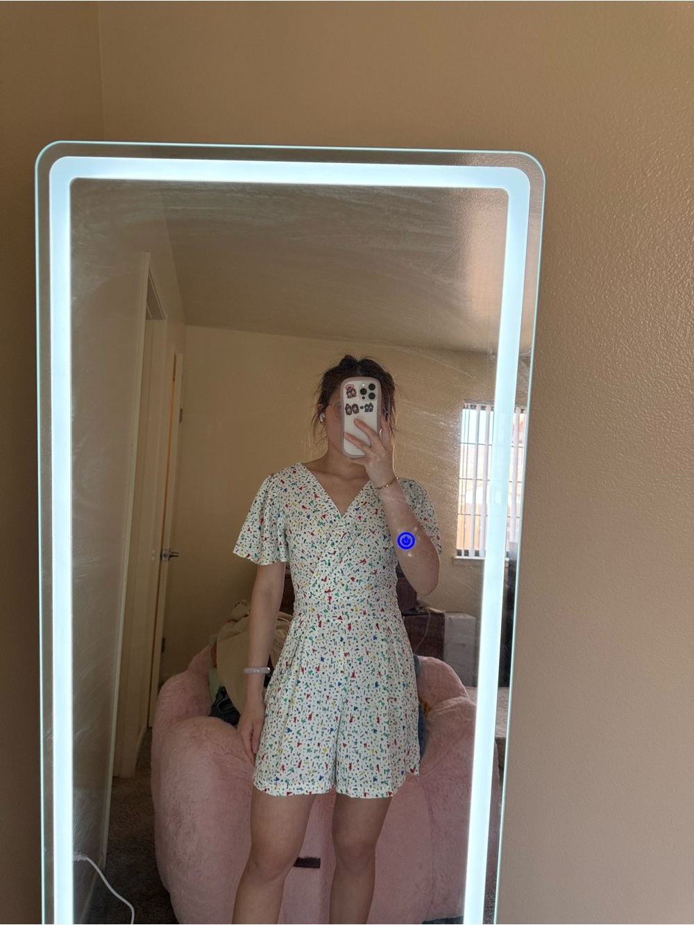 Women's Cream Floral Short Sleeve Romper